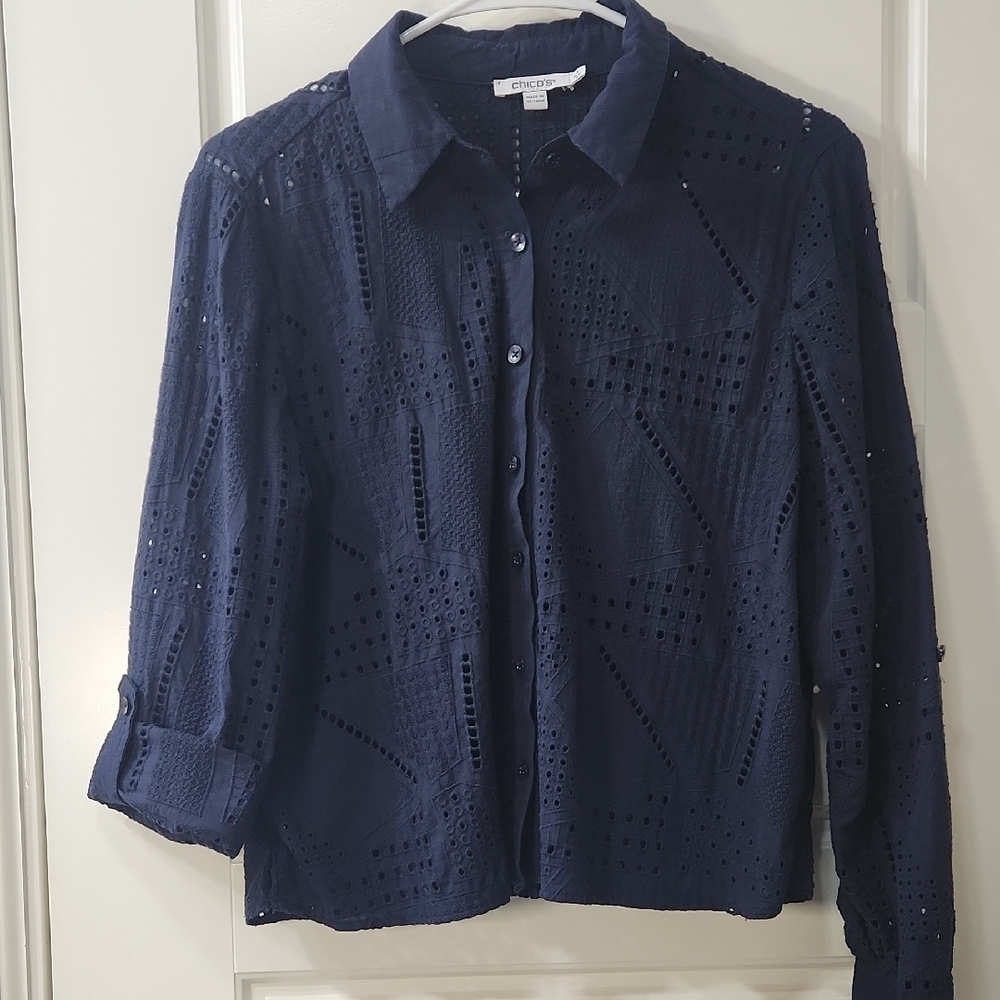 Chico's Navy Blue Textured Blouse